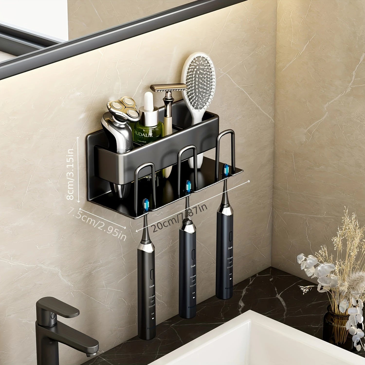 Wall-Mounted Aluminum Bathroom Organizer – Toothbrush & Mouthwash Cup Holder (2/3/4 Slots)