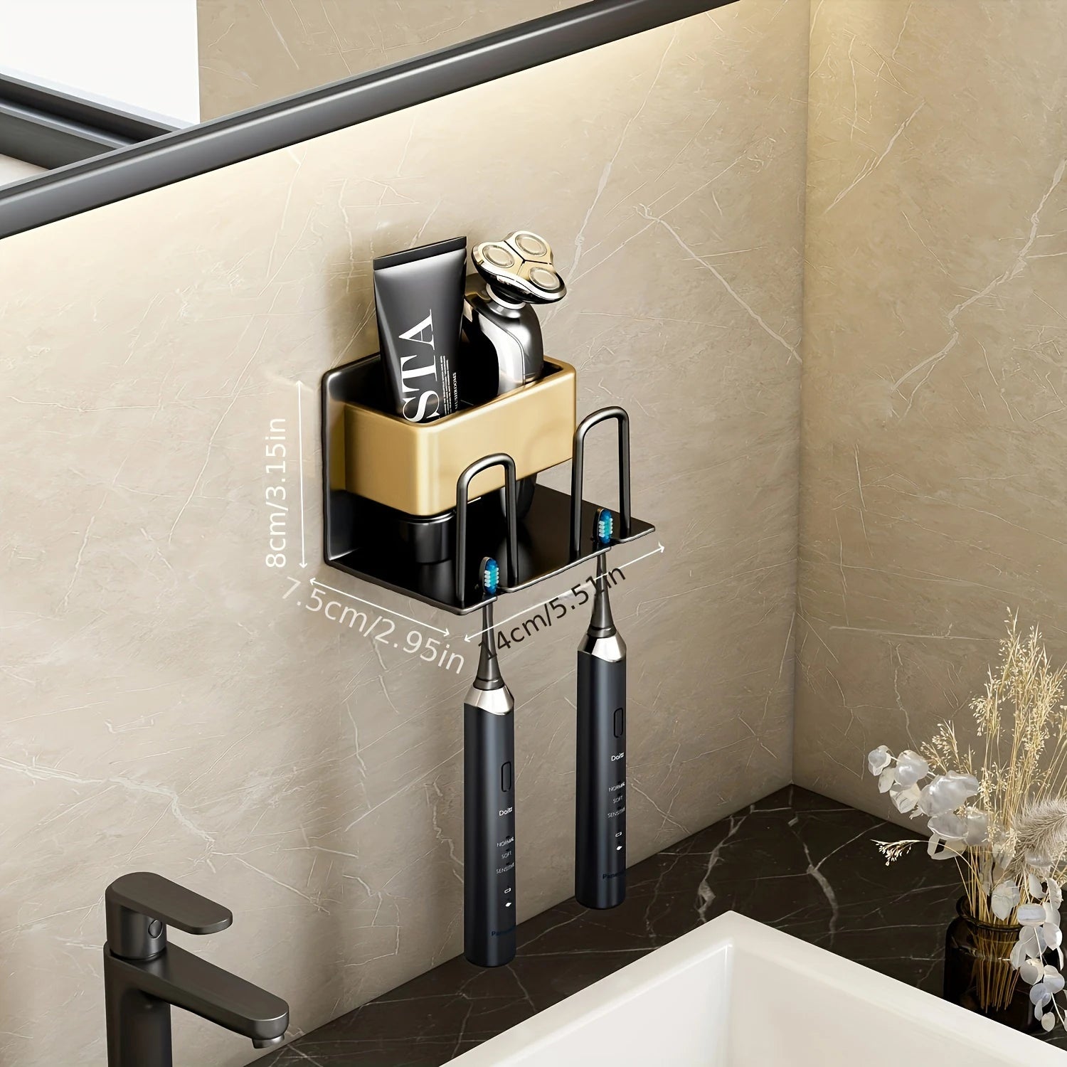 Wall-Mounted Aluminum Bathroom Organizer – Toothbrush & Mouthwash Cup Holder (2/3/4 Slots)