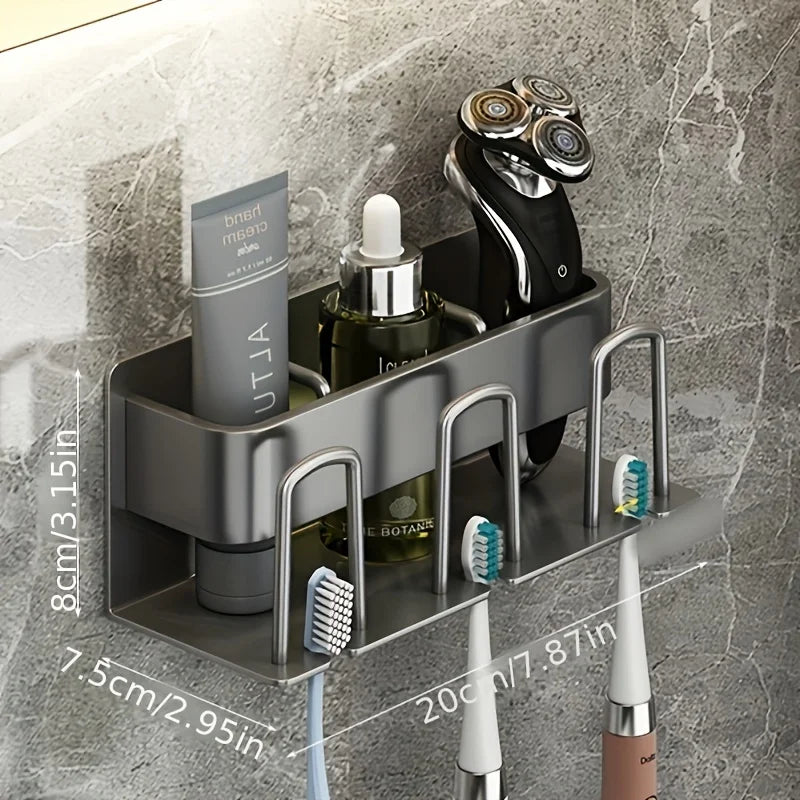 Wall-Mounted Aluminum Bathroom Organizer – Toothbrush & Mouthwash Cup Holder (2/3/4 Slots)
