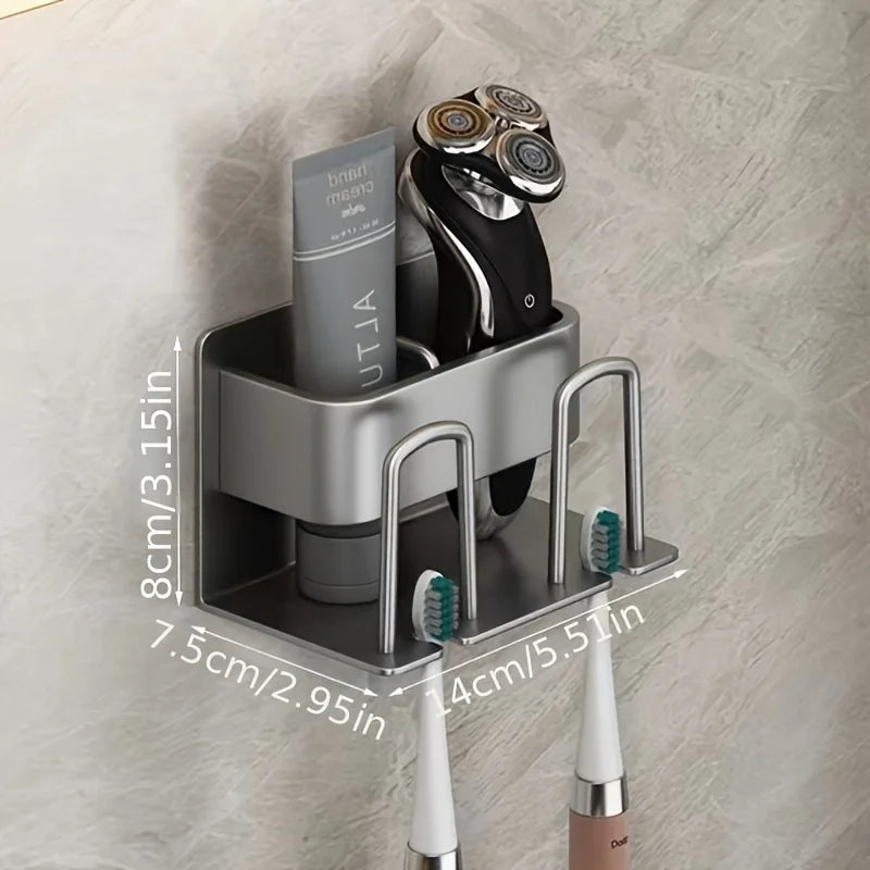 Wall-Mounted Aluminum Bathroom Organizer – Toothbrush & Mouthwash Cup Holder (2/3/4 Slots)