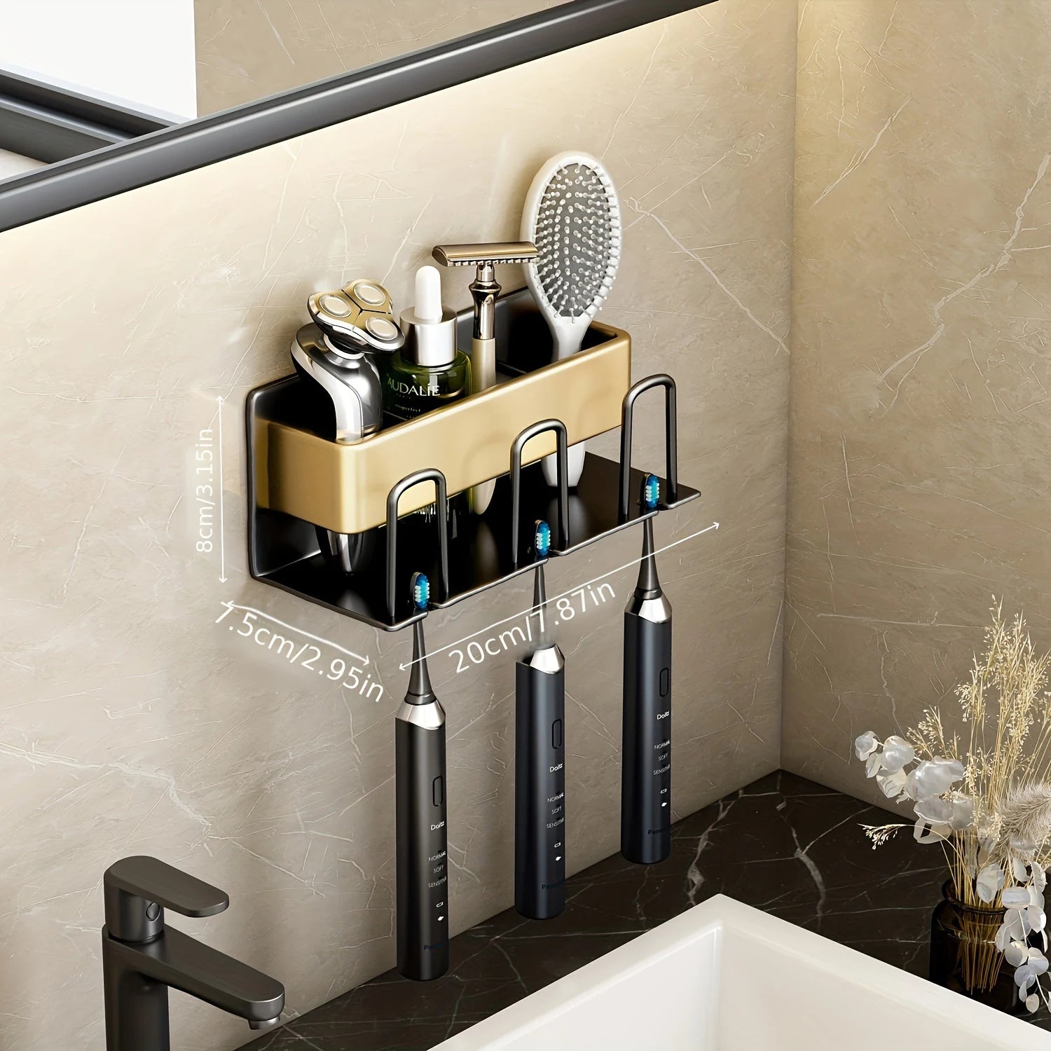 Wall-Mounted Aluminum Bathroom Organizer – Toothbrush & Mouthwash Cup Holder (2/3/4 Slots)