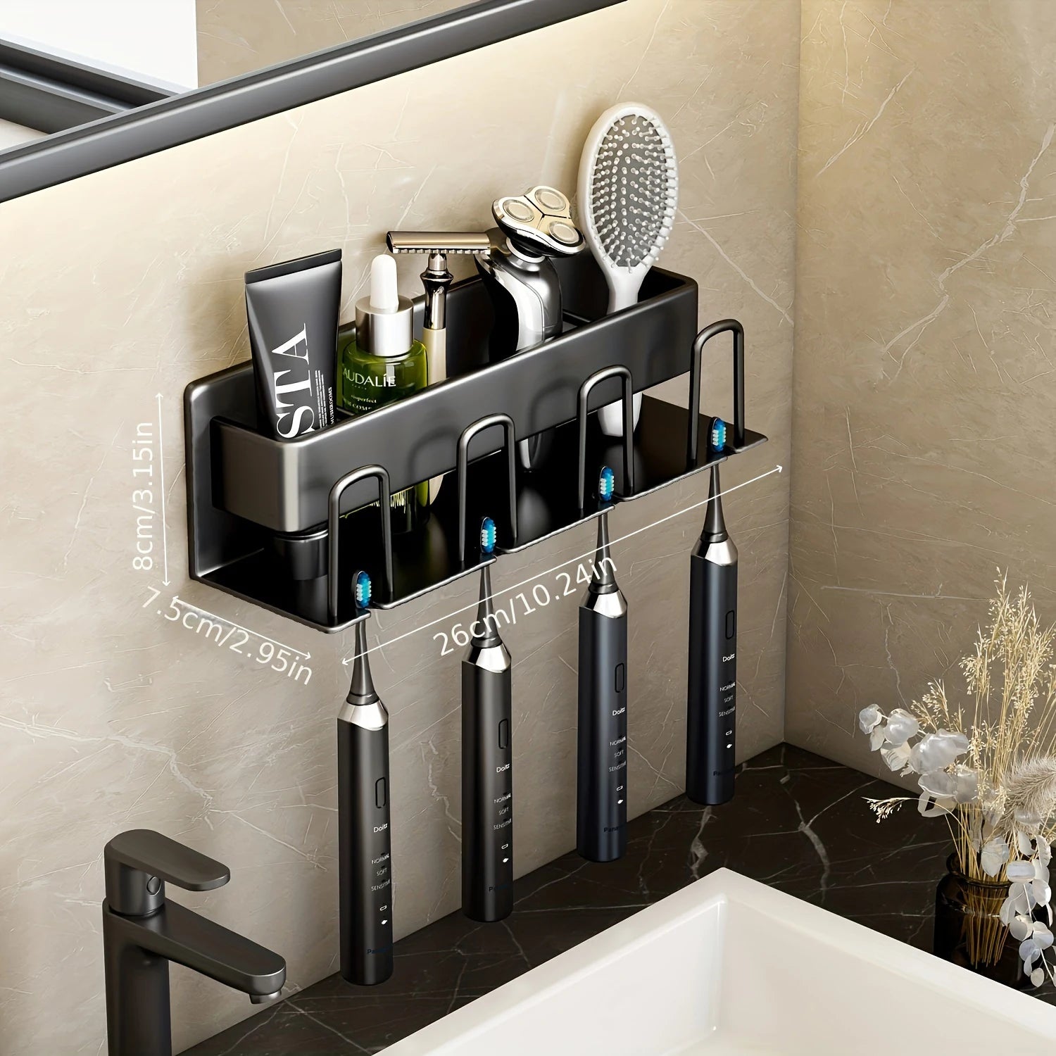 Wall-Mounted Aluminum Bathroom Organizer – Toothbrush & Mouthwash Cup Holder (2/3/4 Slots)
