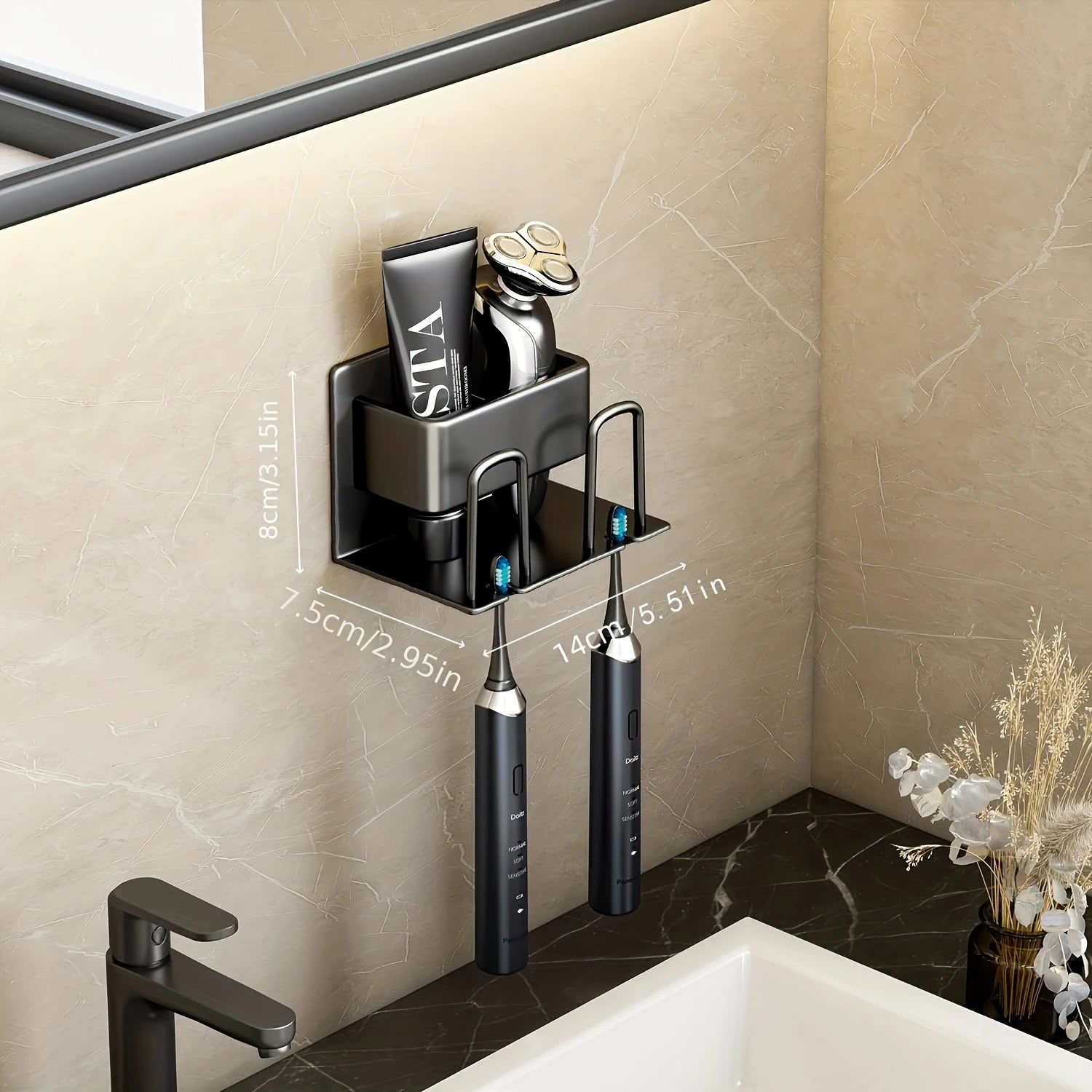 Wall-Mounted Aluminum Bathroom Organizer – Toothbrush & Mouthwash Cup Holder (2/3/4 Slots)